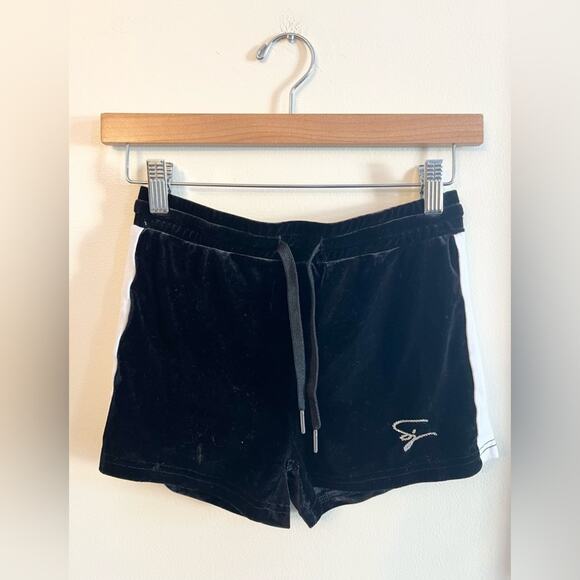 Shane Justin bedazzled booty shorts black velvet micro shorts stretchy medium - Picture 2 of 5
